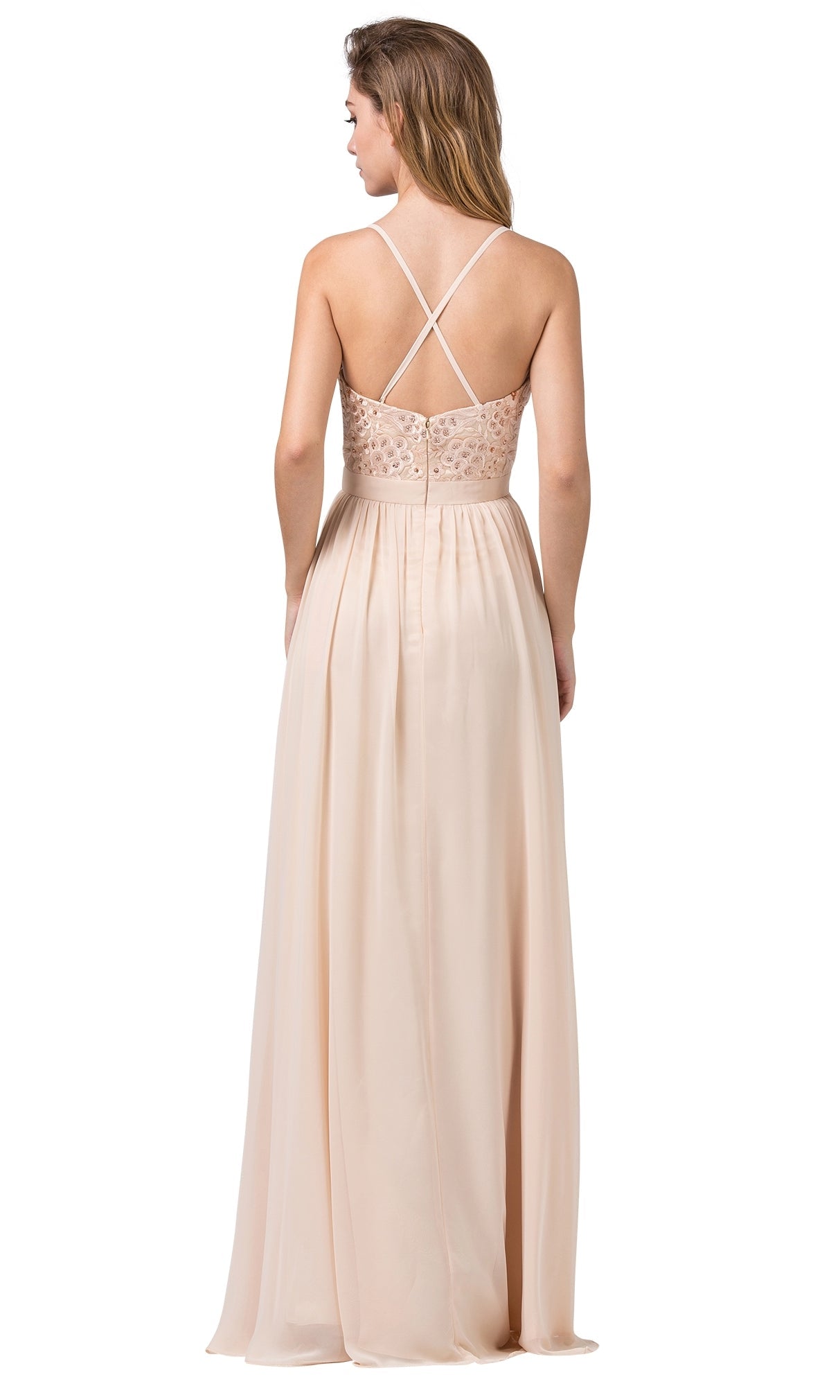  V-Neck Chiffon Formal Evening Dress with Embroidery