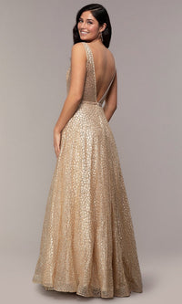  Open-Back Glitter Formal Evening Dress with Pockets
