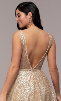  Open-Back Glitter Formal Evening Dress with Pockets