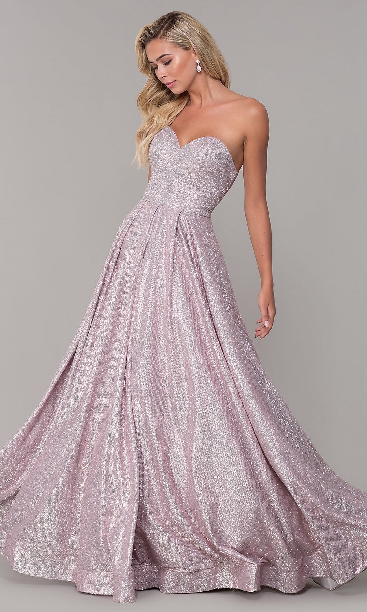 Dusty Pink Strapless Sweetheart Glitter Formal Ball Gown