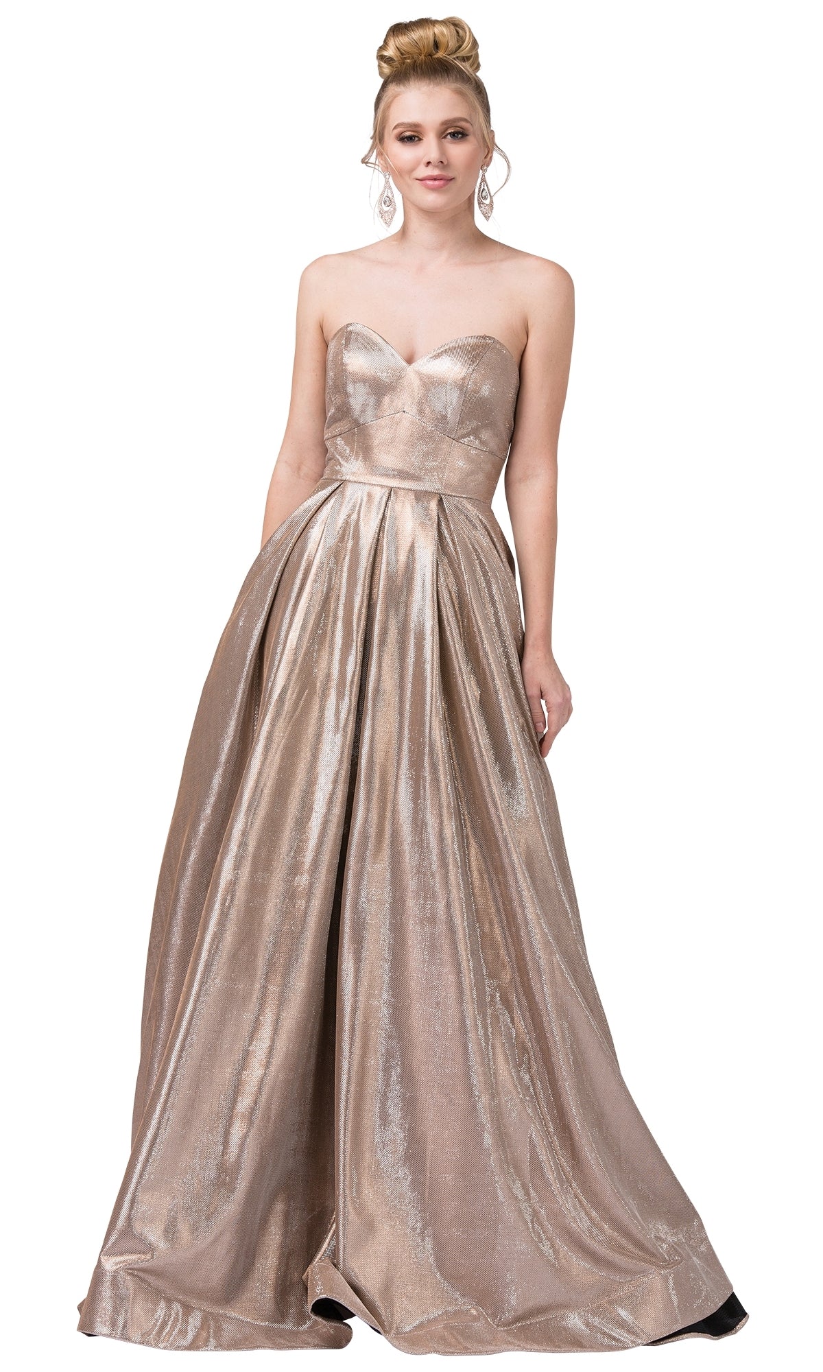Bronze Strapless Sweetheart Glitter Formal Ball Gown