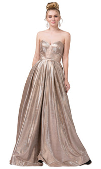 Bronze Strapless Sweetheart Glitter Formal Ball Gown