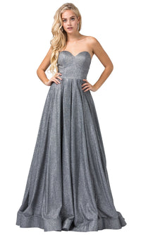 Charcoal Strapless Sweetheart Glitter Formal Ball Gown