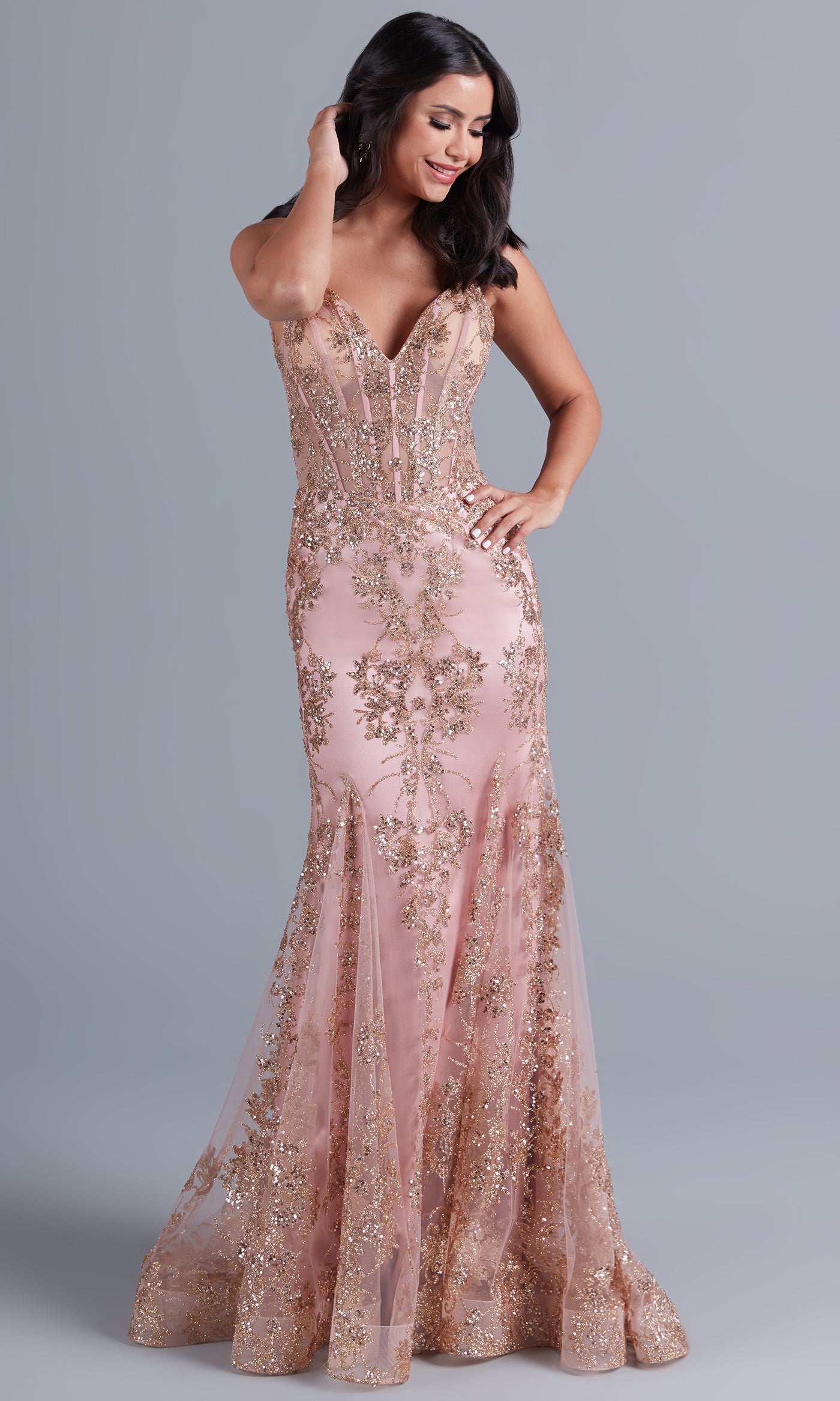  Pink And Rose Gold Corset Dress