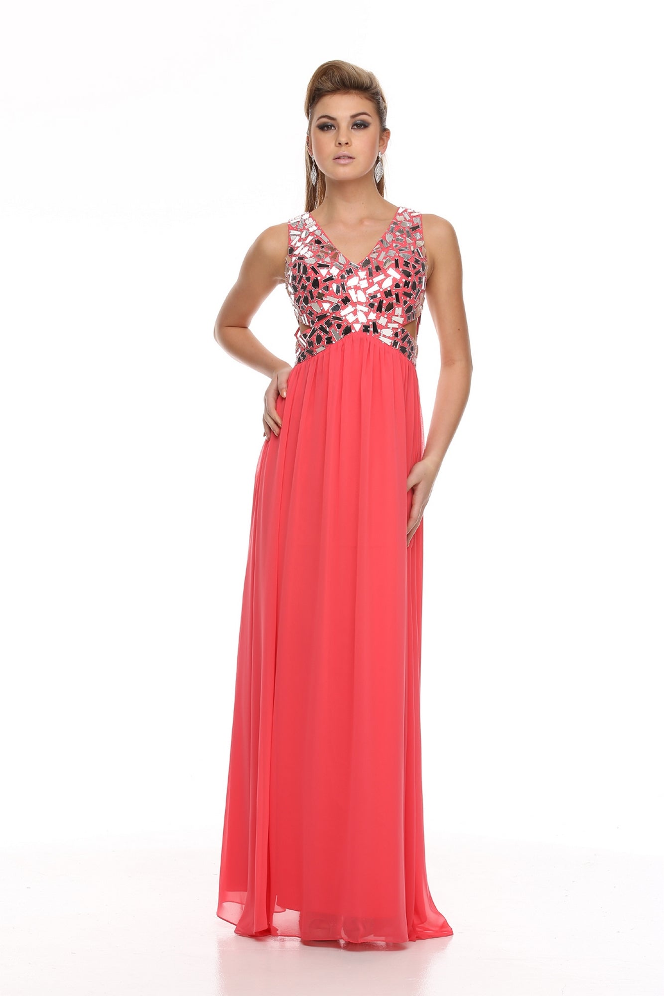 Watermelon Sleeveless V-Neck Floor Length Dress