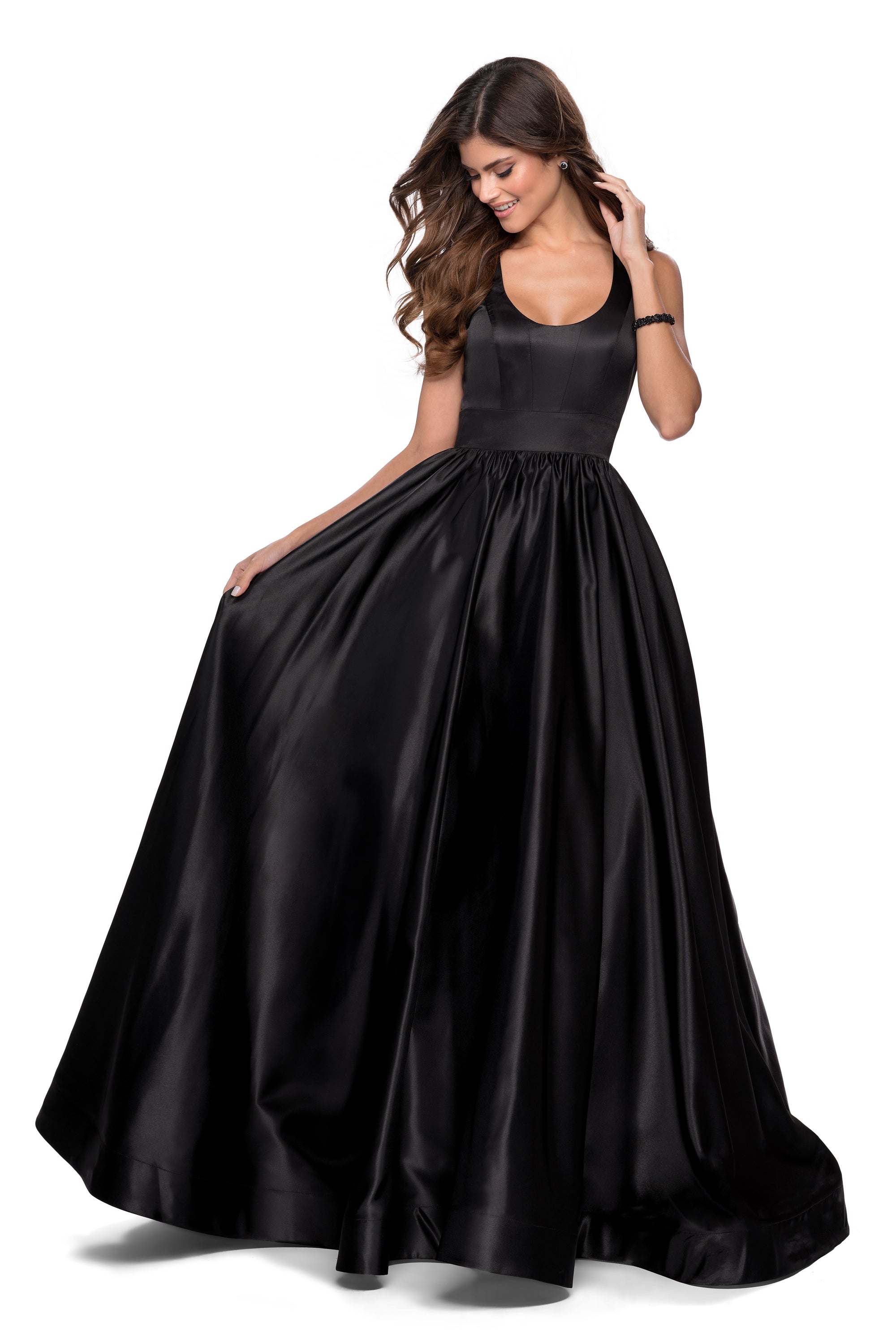 Black Long Open-Back Satin A-Line Formal Dress