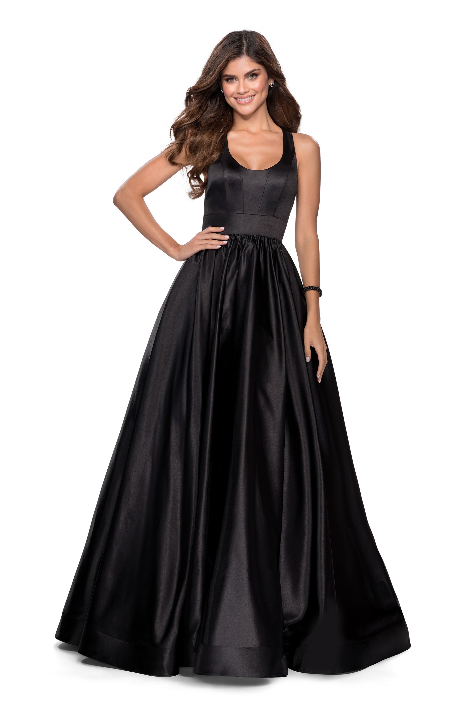  Long Open-Back Satin A-Line Formal Dress
