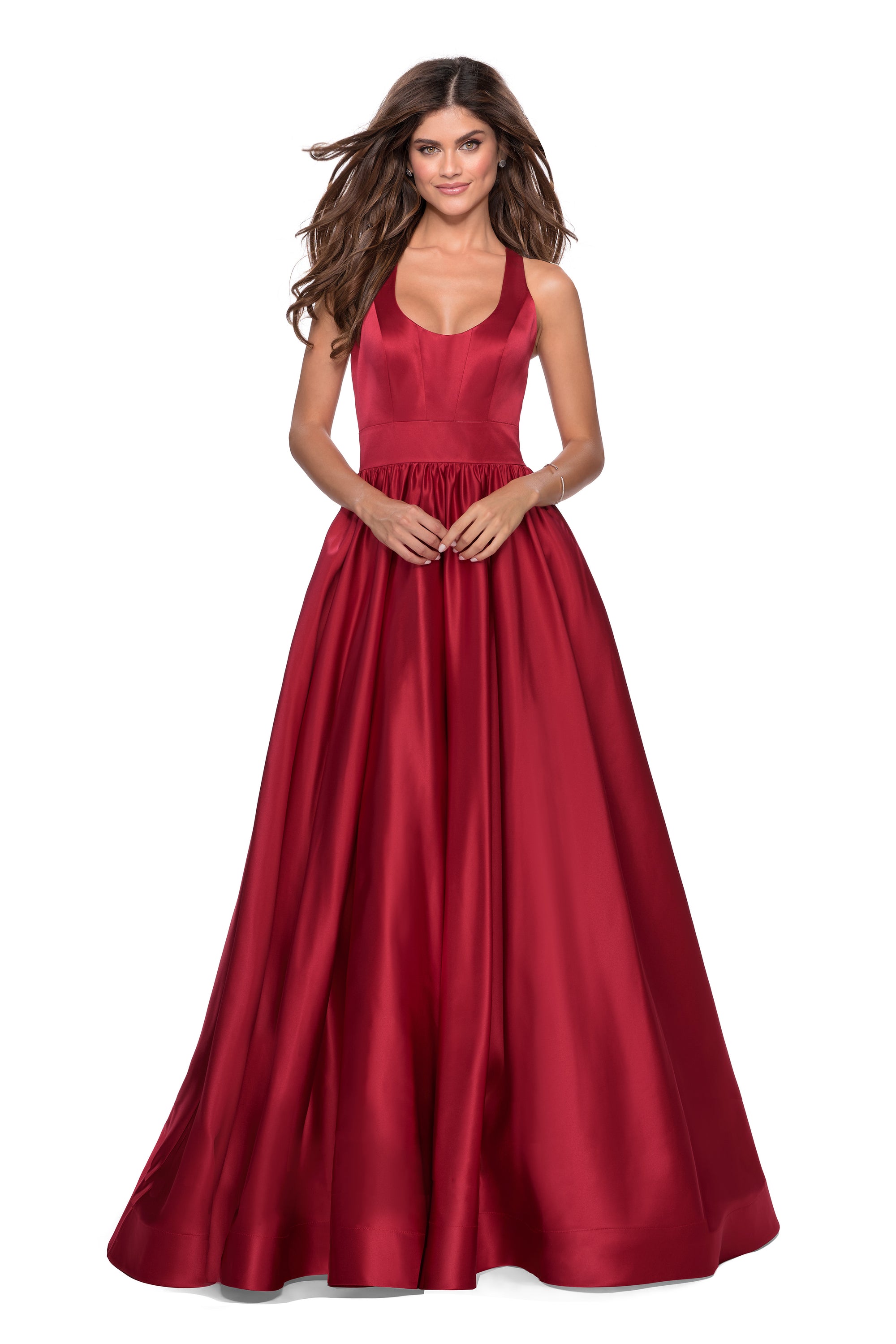  Long Open-Back Satin A-Line Formal Dress