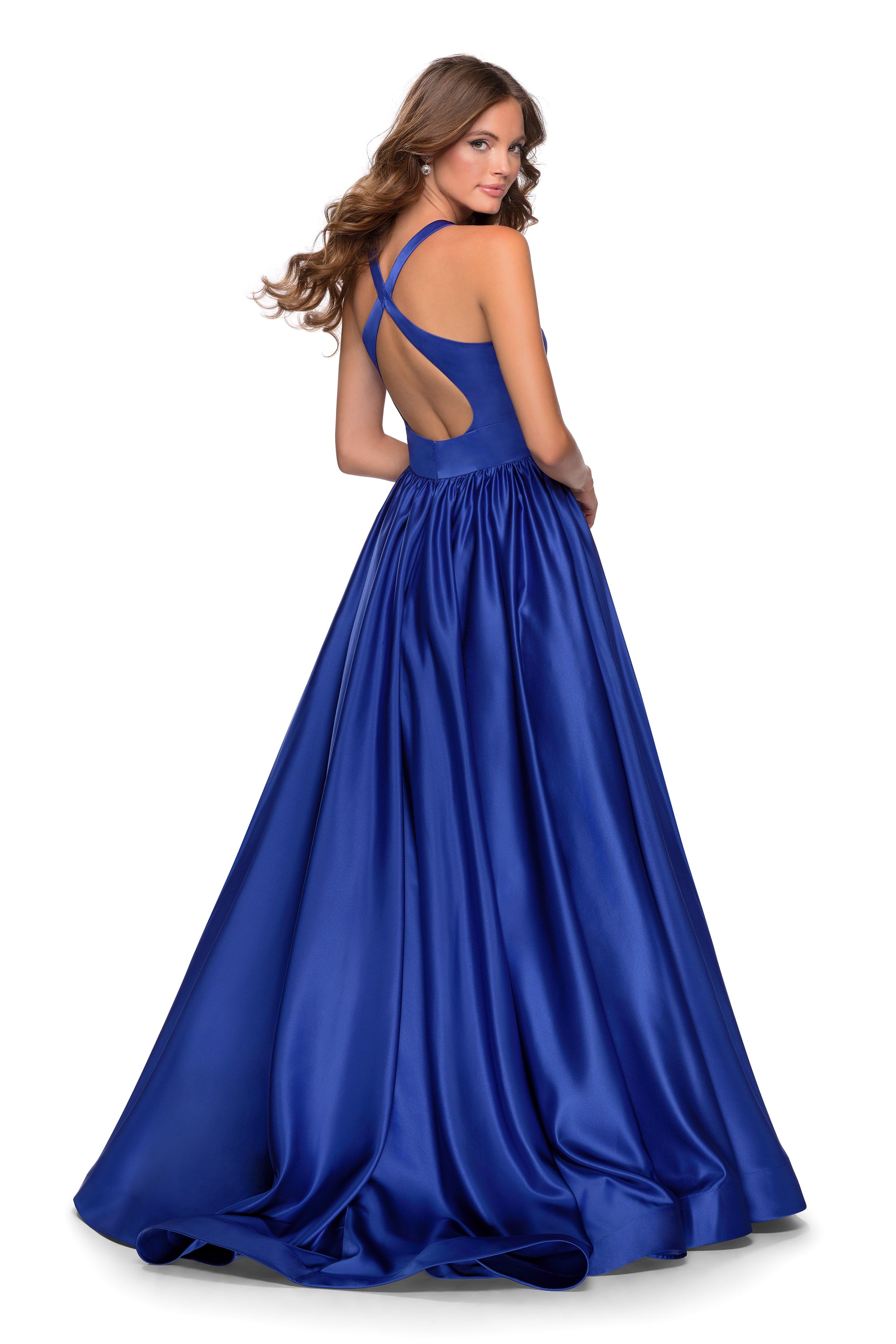  Long Open-Back Satin A-Line Formal Dress