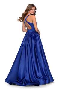  Long Open-Back Satin A-Line Formal Dress