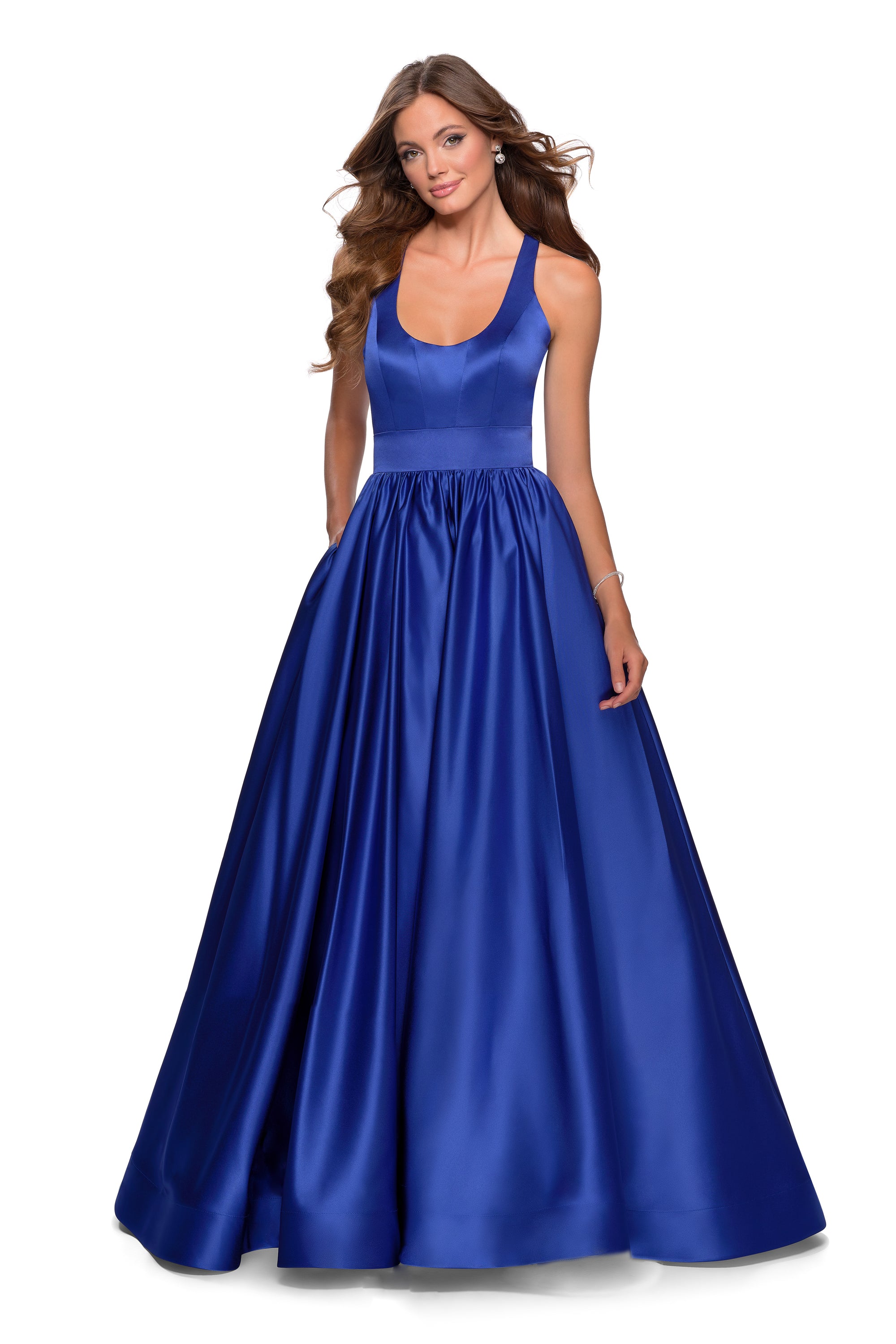 Sapphire Blue Long Open-Back Satin A-Line Formal Dress