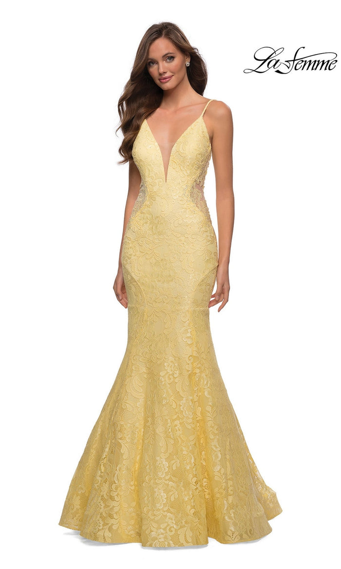 Pale Yellow La Femme 28355 Formal Prom Dress