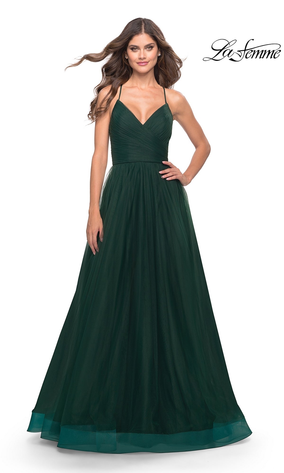  La Femme Open-Back Long Prom Ball Gown