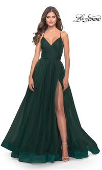 Dark Emerald La Femme Open-Back Long Prom Ball Gown