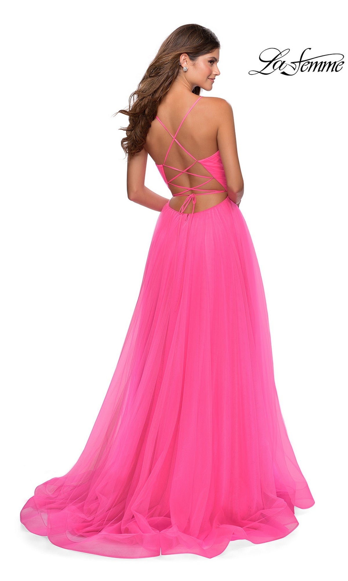  La Femme Open-Back Long Prom Ball Gown