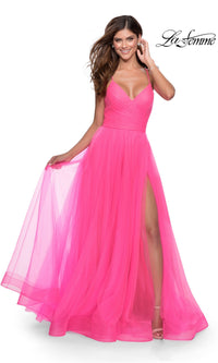  La Femme Open-Back Long Prom Ball Gown