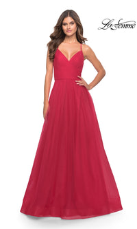  La Femme Open-Back Long Prom Ball Gown