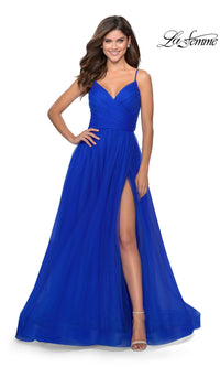  La Femme Open-Back Long Prom Ball Gown