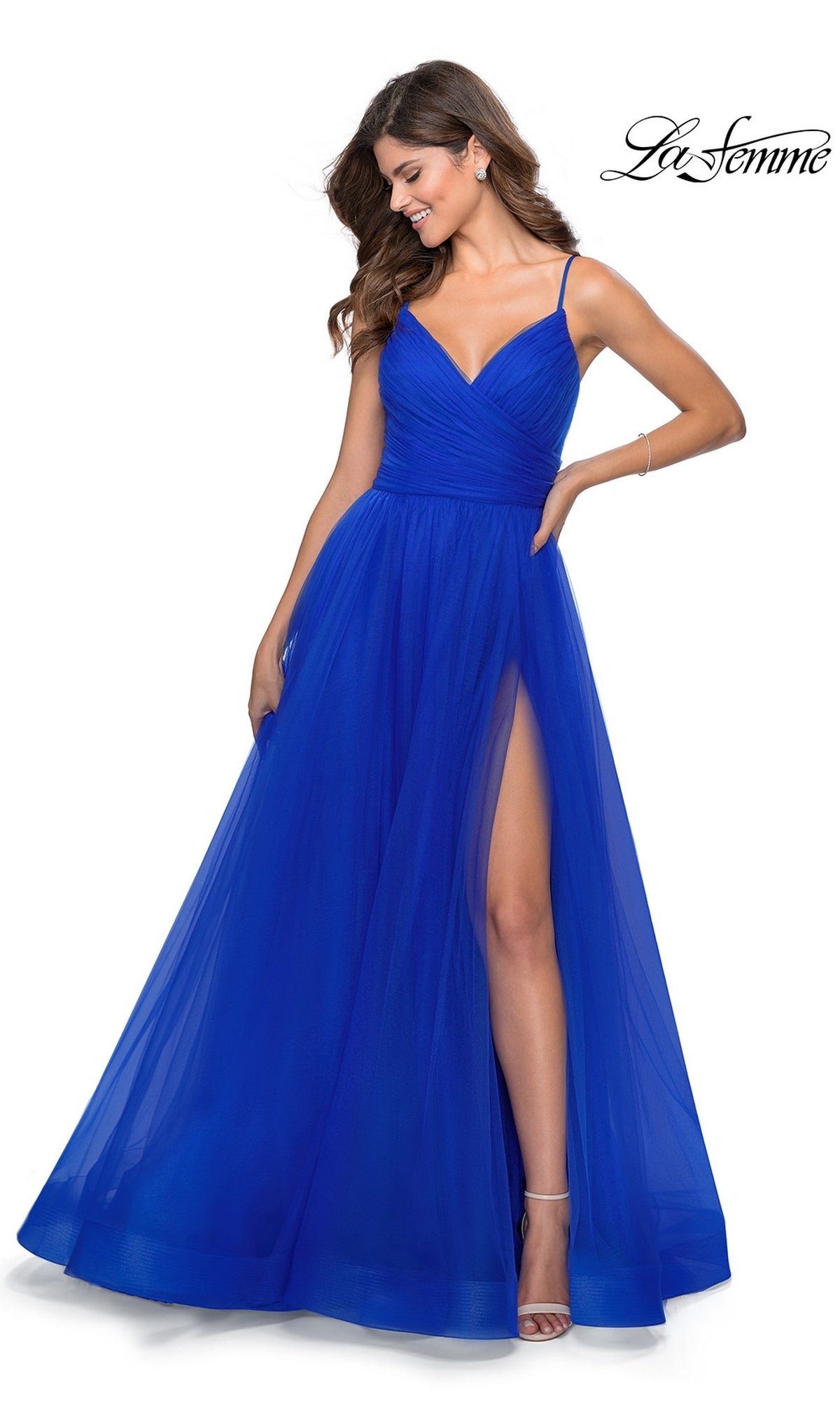 Royal Blue La Femme Open-Back Long Prom Ball Gown