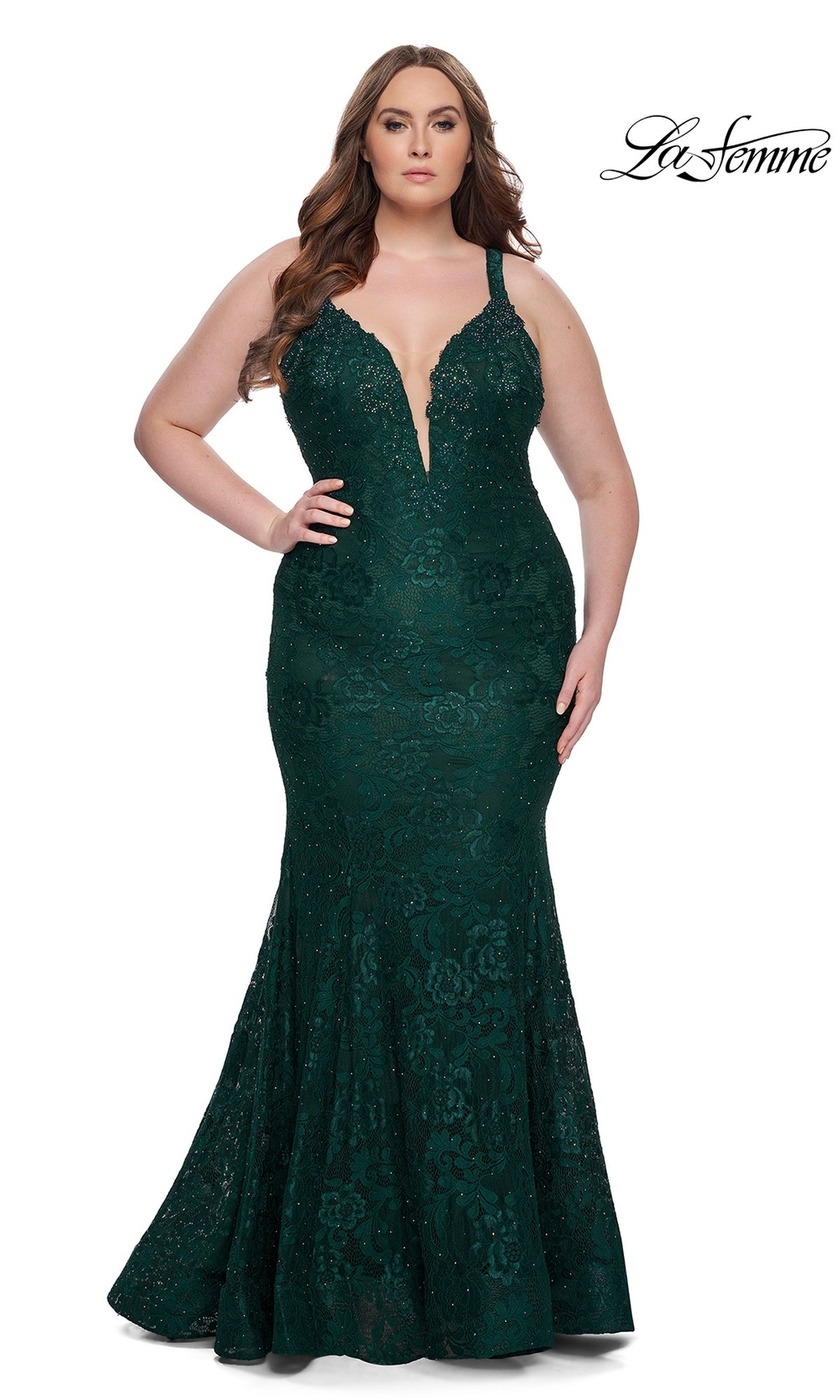 Plus-Size Long Lace Mermaid Prom Dress - PromGirl Royal Blue / 12W Plus-Size Long Lace Mermaid Prom Dress - PromGirl Royal Blue / 12W