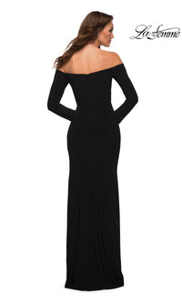  La Femme Long Sleeve Long Black Prom Dress