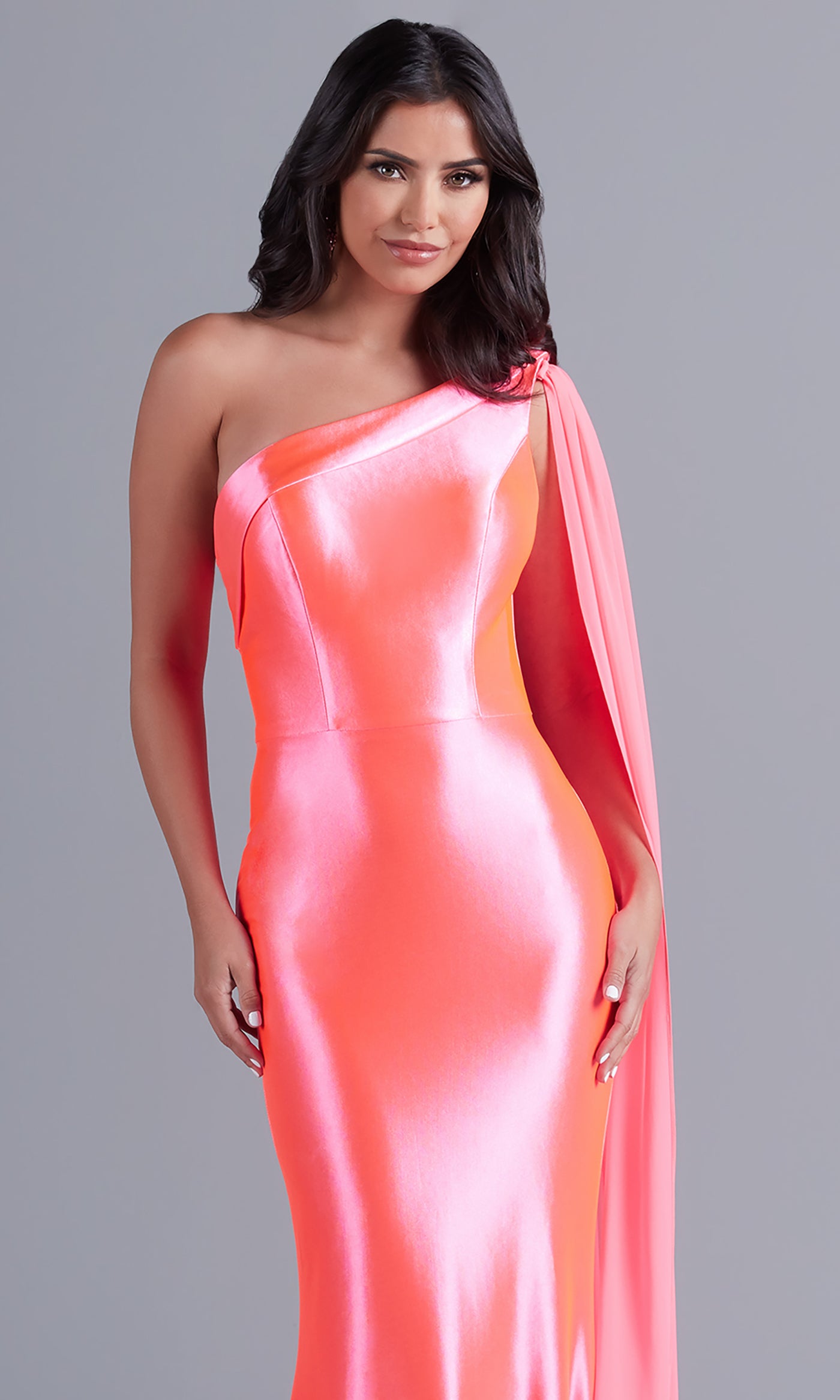  Neon Long Prom Dress with Detachable Cape