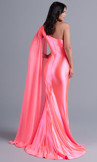  Neon Long Prom Dress with Detachable Cape