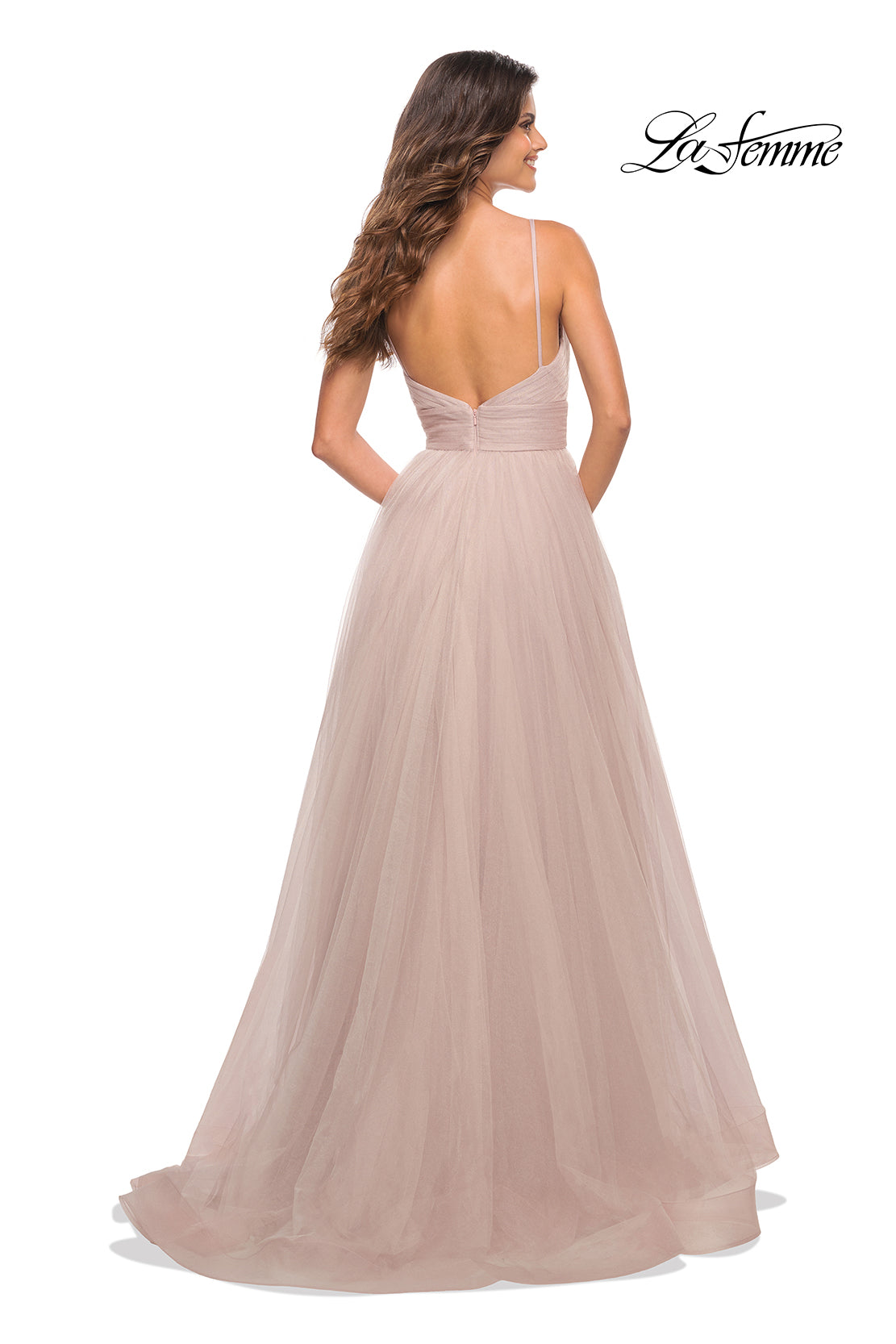  La Femme V-Neck Long Tulle Prom Ball Gown