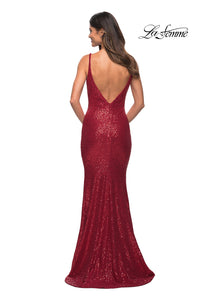  La Femme Sequin Long Prom Dress with Cowl Neckline