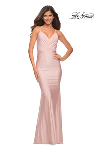 Mauve Beaded-Jersey Long Backless Prom Dress by La Femme