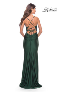  La Femme Long Prom Dress with Sheer Corset Bodice