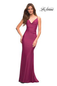 Berry Cowl-V-Neck Long Tight Prom Dress by La Femme