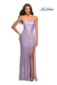 Light Periwinkle Draped La Femme Strapless Long Sequin Prom Dress