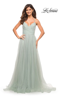 Sage Lace-Up Back Long Prom Ball Gown by La Femme
