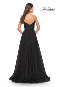  La Femme Sheer-Bodice Long A-Line Prom Dress