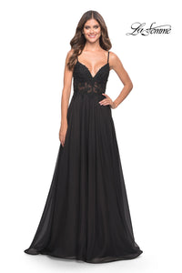  La Femme Sheer-Bodice Long A-Line Prom Dress