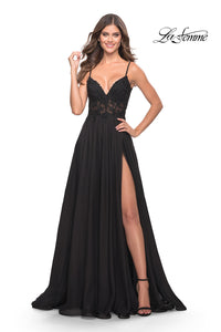  La Femme Sheer-Bodice Long A-Line Prom Dress