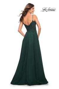  La Femme Sheer-Bodice Long A-Line Prom Dress