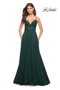  La Femme Sheer-Bodice Long A-Line Prom Dress