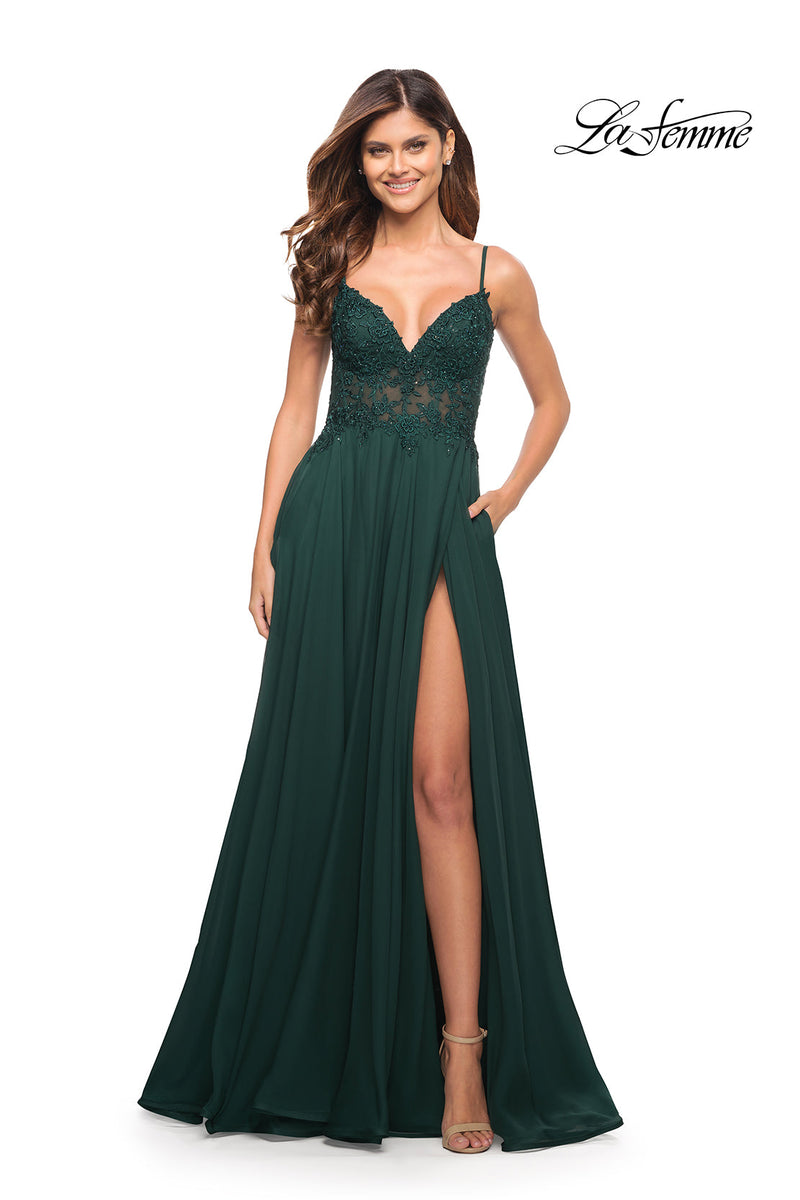 green emerald velvet dress La Femme 32346 Dress | La Femme Dresses main image 0