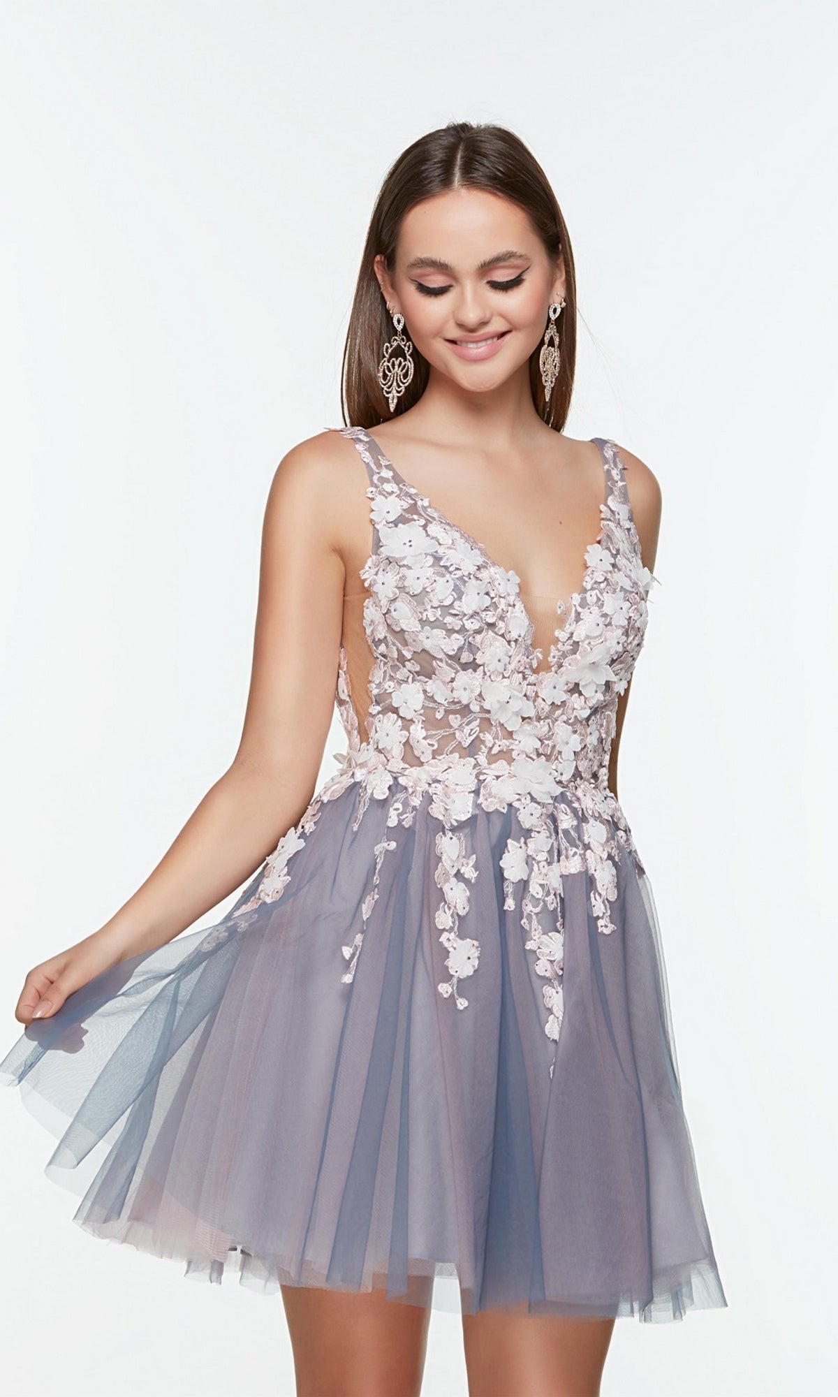 Storm Cloud/Pink Short Homecoming Dress By Alyce 3107