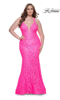 Neon Pink La Femme 31118 Plus-Size Formal Prom Dress