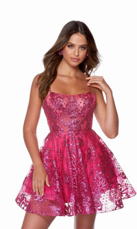 Raspberry Short Homecoming Dress By Alyce 3122