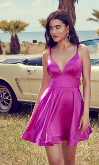 Neon Purple Short Homecoming Dress By Alyce 3126