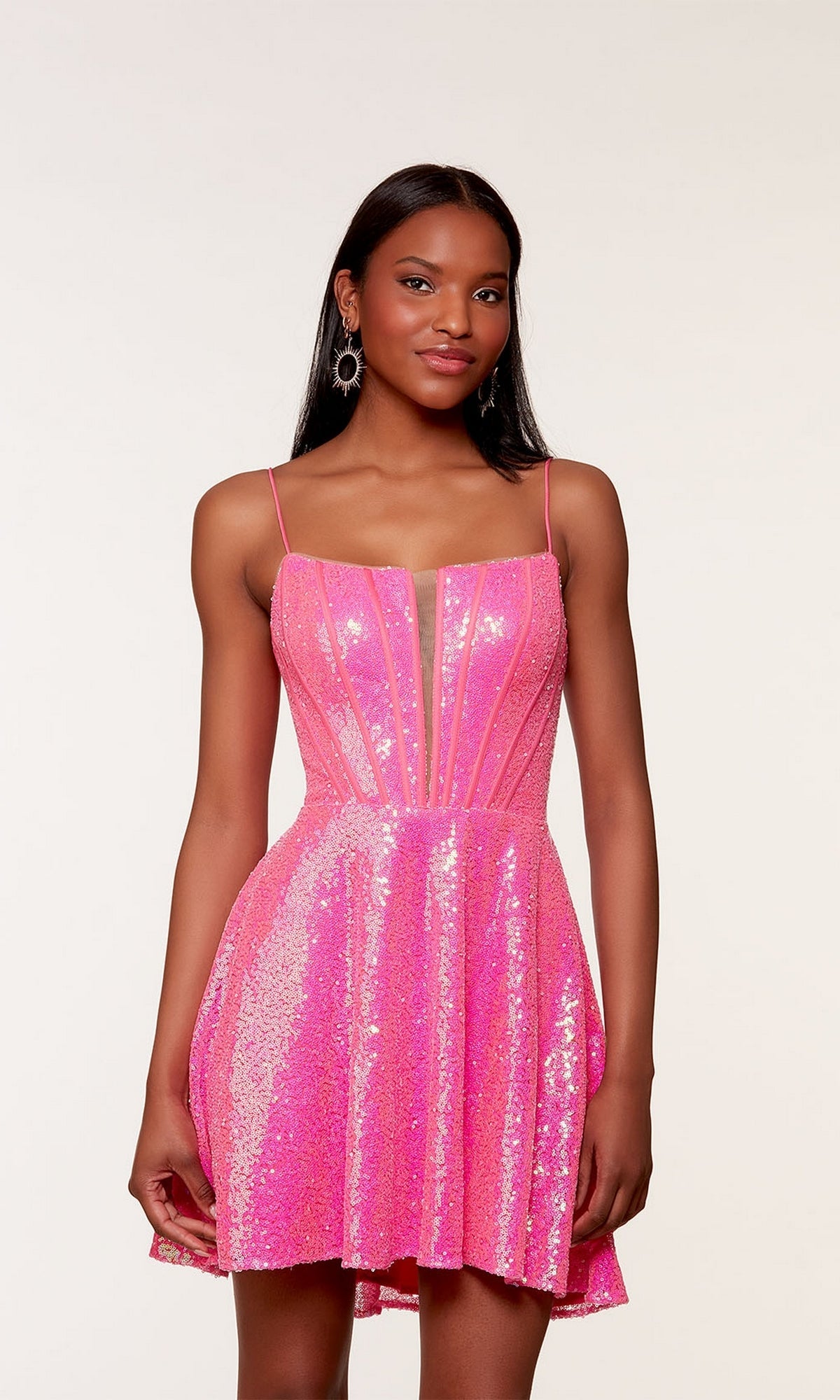 Neon Pink Short Dress By Alyce For Homecoming 3127