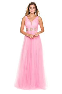 Baby Pink Tulle Ball Gown With Embellished Waist