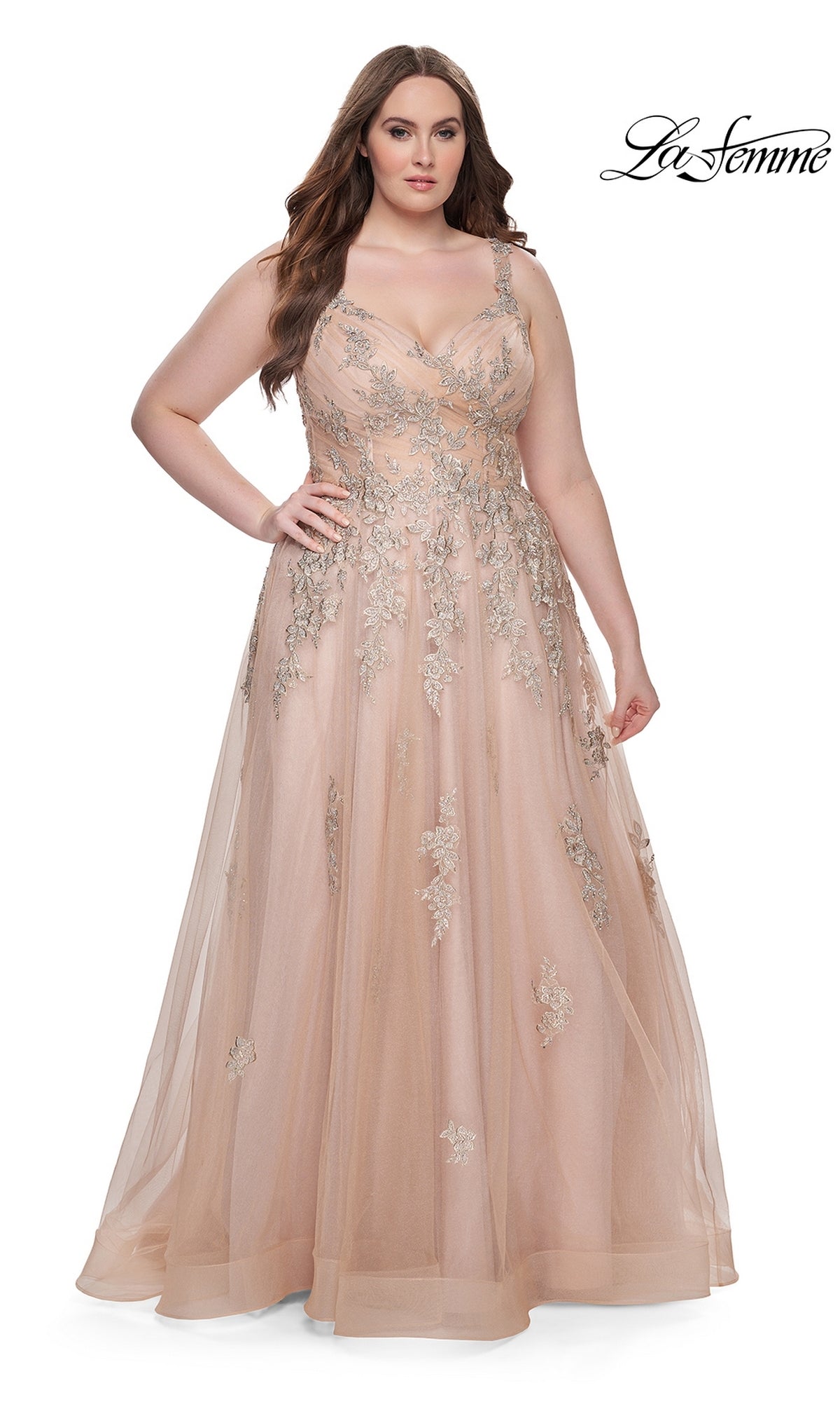 La Femme Dress 31383 Plus-Size Formal Prom Dress Champagne / 16W La Femme Dress 31383 Plus-Size Formal Prom Dress Champagne / 16W