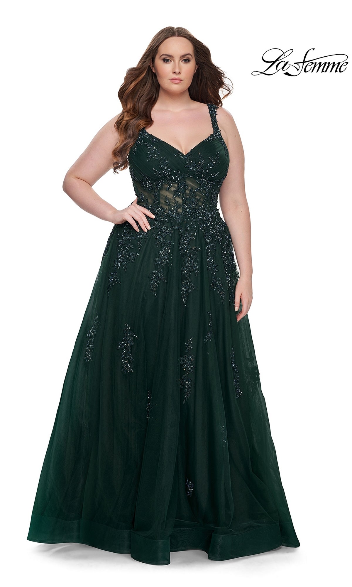 La Femme Dress 31383 Plus-Size Formal Prom Dress Champagne / 16W La Femme Dress 31383 Plus-Size Formal Prom Dress Champagne / 16W