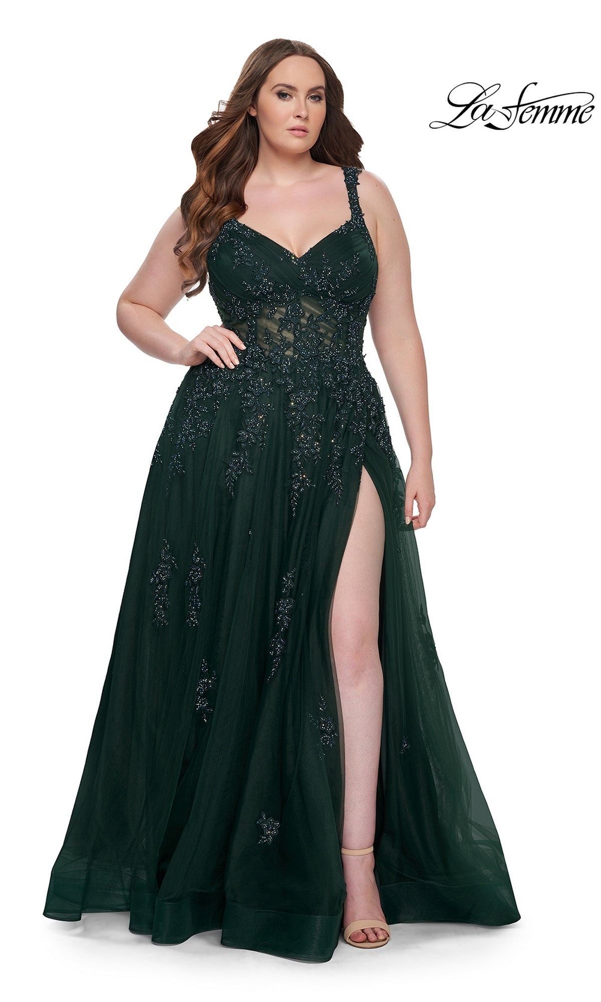 Satin Emerald Green Plus Dress La Femme Dress 31383 Plus-Size Formal Prom Dress Dark Emerald 18w Satin Emerald Green Plus Dress La Femme Dress 31383 Plus-Size Formal Prom Dress Dark Emerald 18w