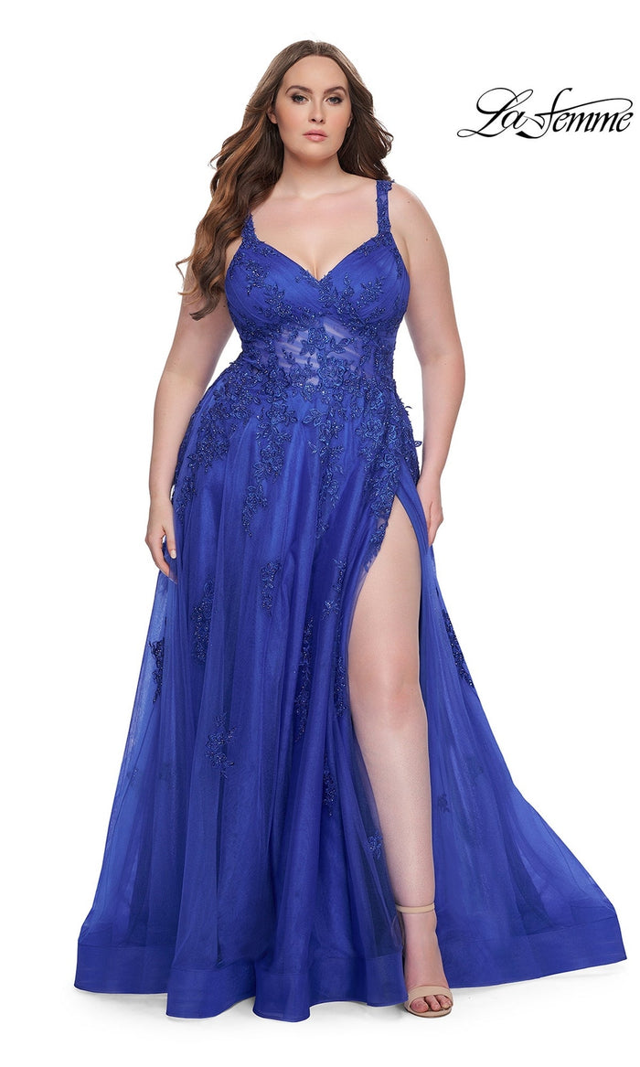 Royal Blue La Femme 31383 Formal Plus-Size Prom Dress
